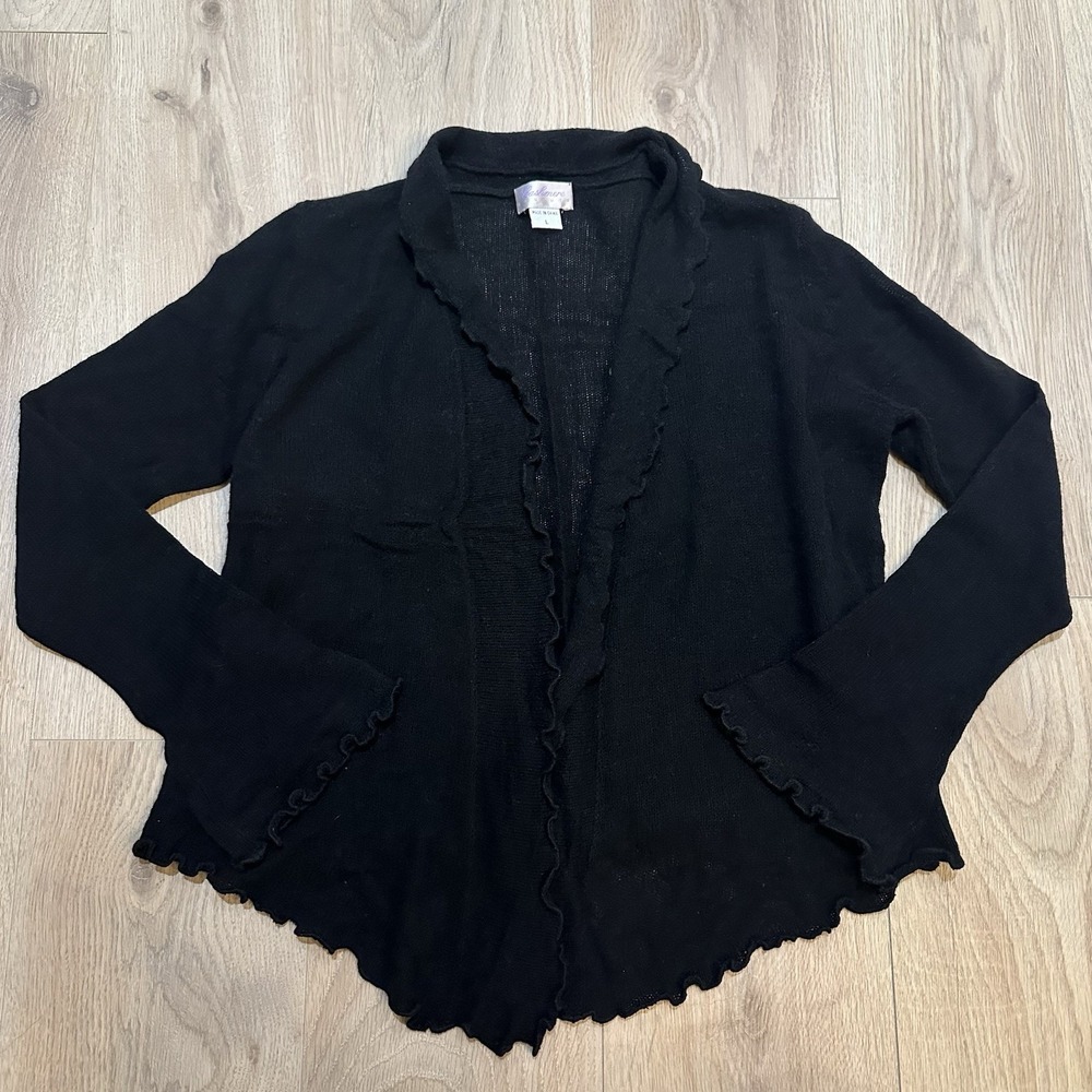 Cashmere Couture Ruffle Button Cardigan Sweater 100% Cashmere Sz L Fairy Y2K